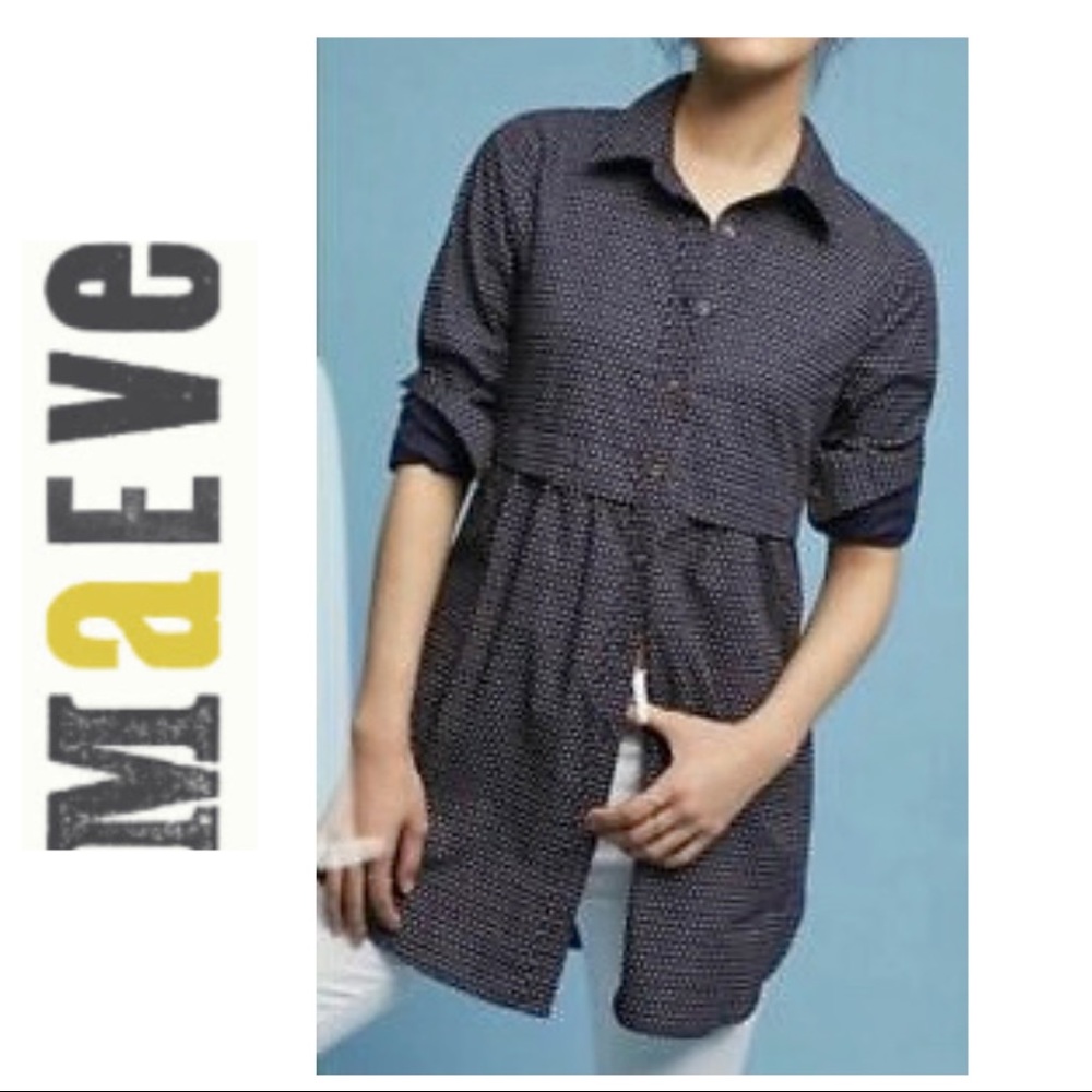 Anthropologie Maeve Blue Polka Dot Tunic